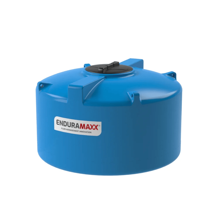 A blue Enduramaxx industrial tank with a black lid is used to illustrate the importance of choosing the correct tank capacity for industrial applications.