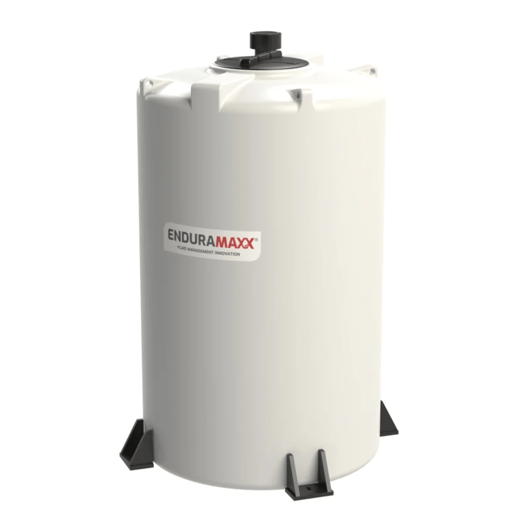 A white Enduramaxx 2000 litre liquid fertiliser storage tank standing upright.