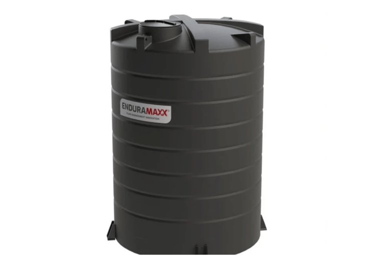 A black, cylindrical slimline water tank with a robust and space-efficient design that makes it ideal for a variety of industrial applications. 
